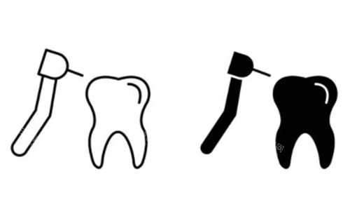 黑白牙齿和牙钻示意图