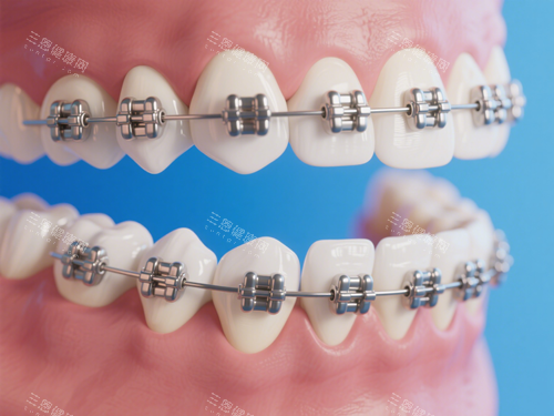 金属托槽牙齿矫正特写 金属托槽牙齿矫正特写